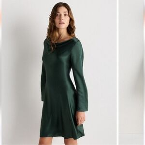 Quince Green 100% Washable Silk Long Sleeve Mini Dress NWT